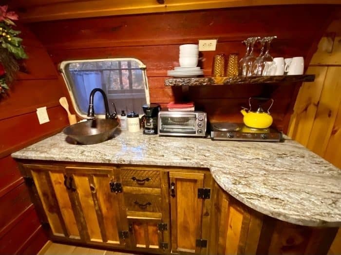Kitchenette inside The Silver Bullet Airstream TreehouseKitchenette inside The Silver Bullet Airstream Treehouse