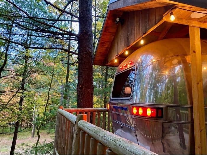 outside The Silver Bullet Airstream Treehouse