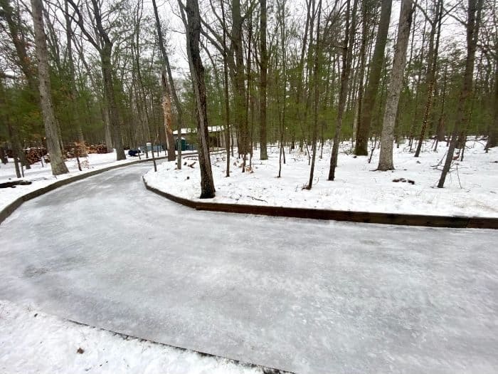 ice skating trail through the woods at Muskegon Luge Adventure Park