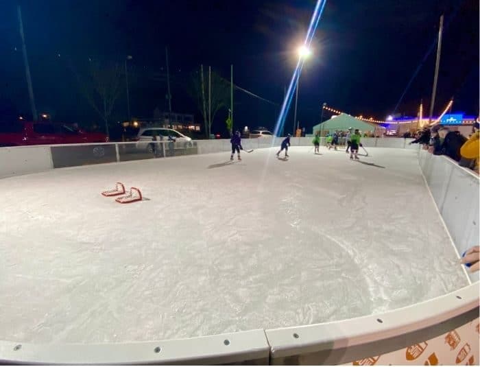 outdoor ice skating rink at Fifty West Brewing