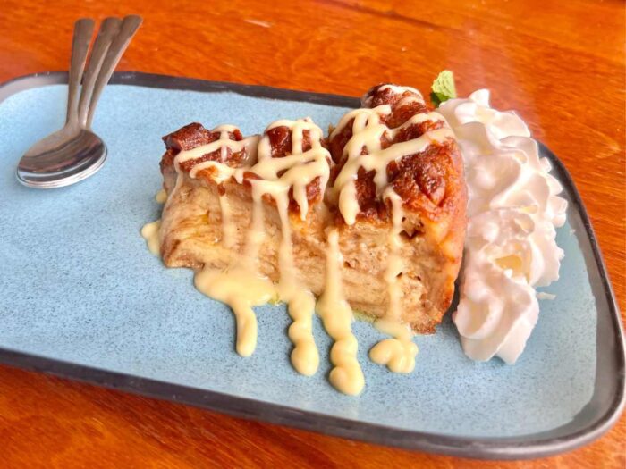 Bread Pudding with a twist! Served with Vanilla Custard Sauce.