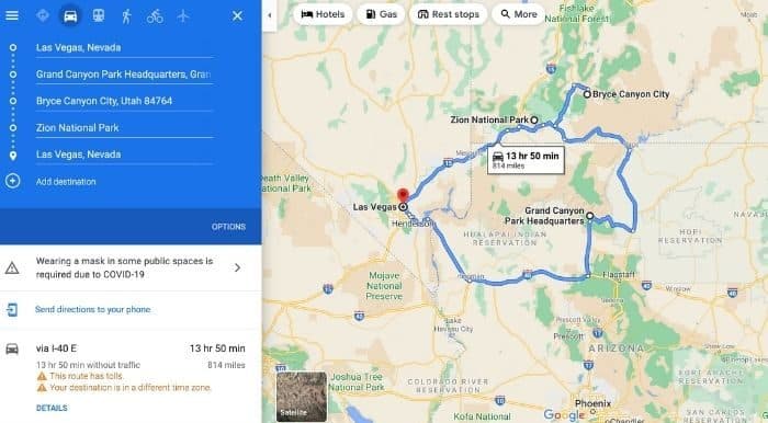 Google Map of National Parks to visit