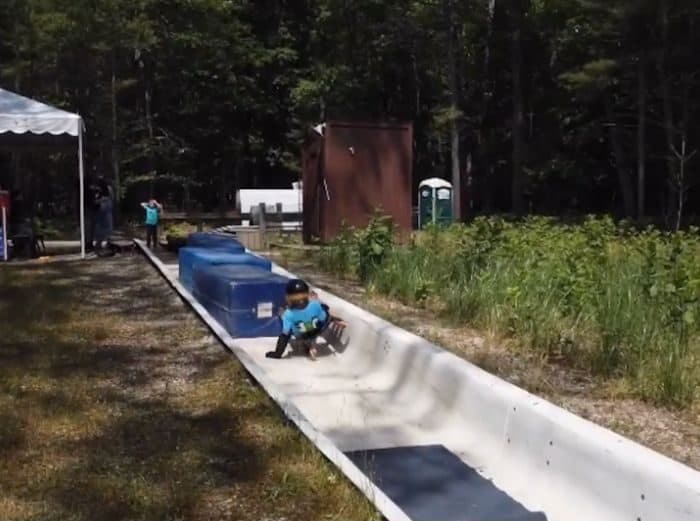 crash pads at the bottom of the summer wheel luge track at Muskegon Luge