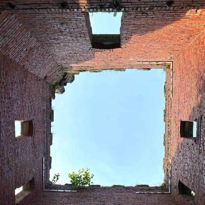view looking up from inside Squire's Castle