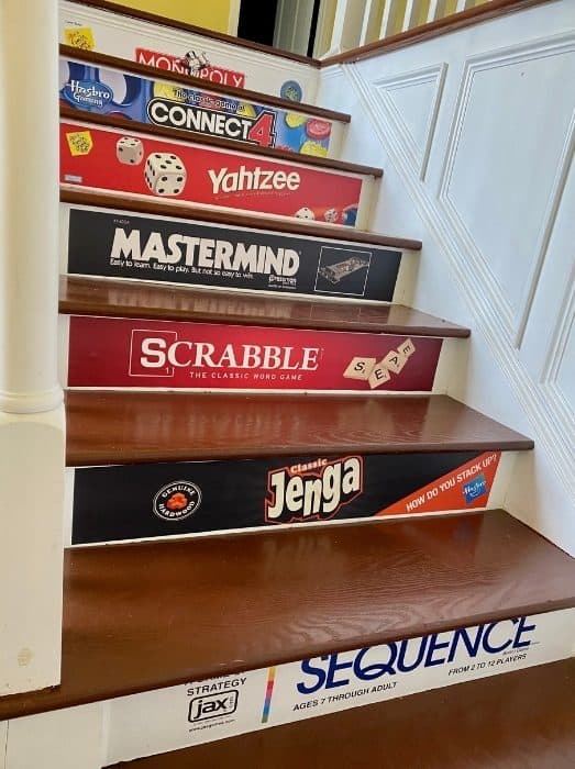 stairs leading to second floor at the Go Lodge game themed mansion