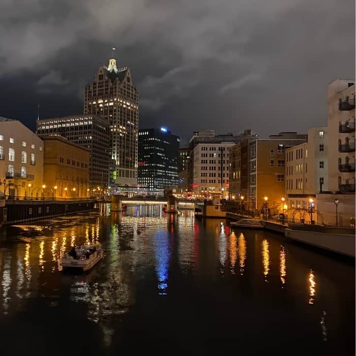 Milwaukee Riverfront District at night