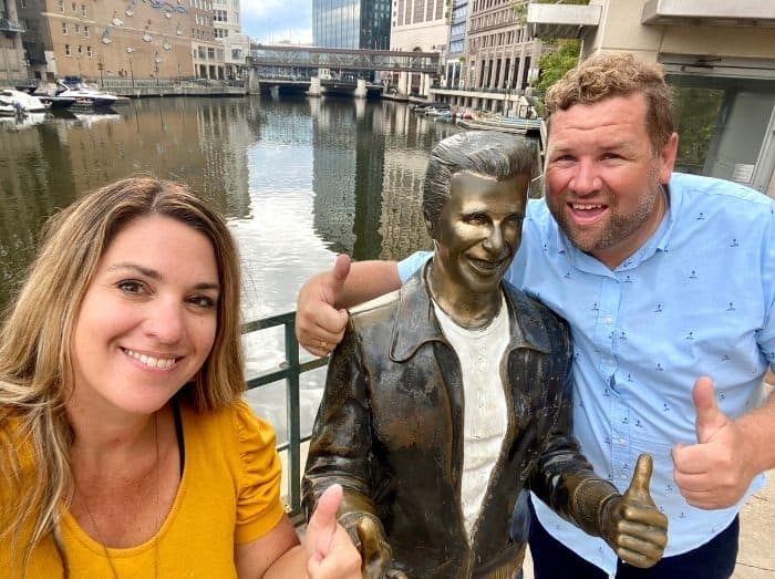 selfie with Bronze Fonz in Milwaukee