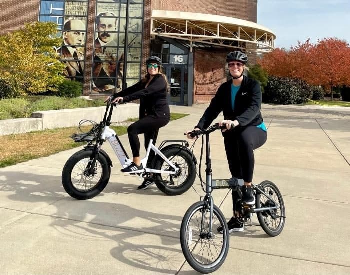 Adventure mom and friend on Buzz Electric bicycles