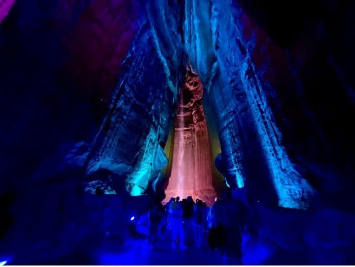 Ruby Falls Cave with colored lights