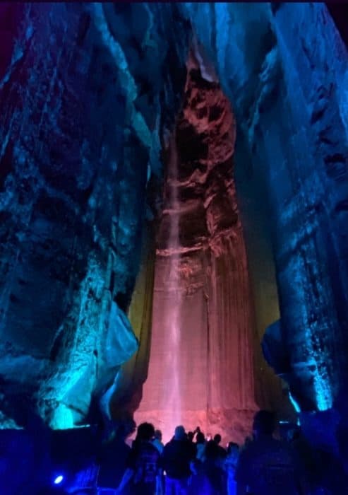 Ruby Falls in colored lights