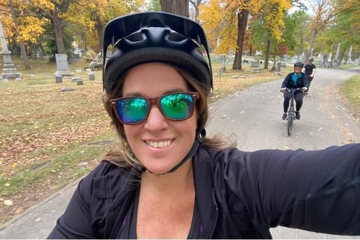 bike riding at Woodland Cemetery and Arboretum in Dayton Ohio