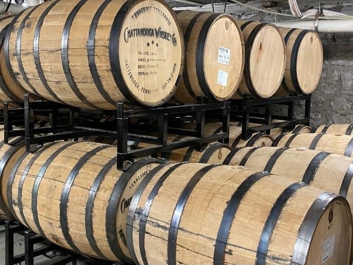whiskey barrels at Chattanooga Whiskey Experimental Distillery