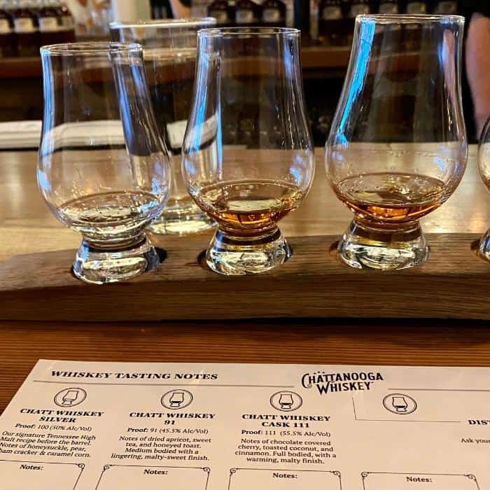 whiskey tasting at Chattanooga Whiskey Experimental Distillery