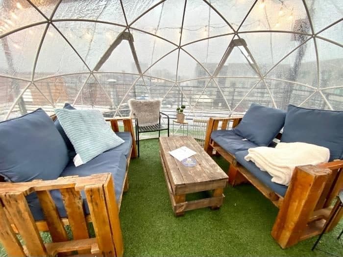 inside the rooftop igloo at Braxton Brewing Company