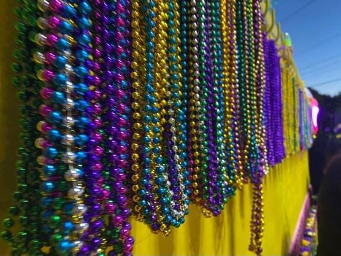 beads on Mardi Gras float