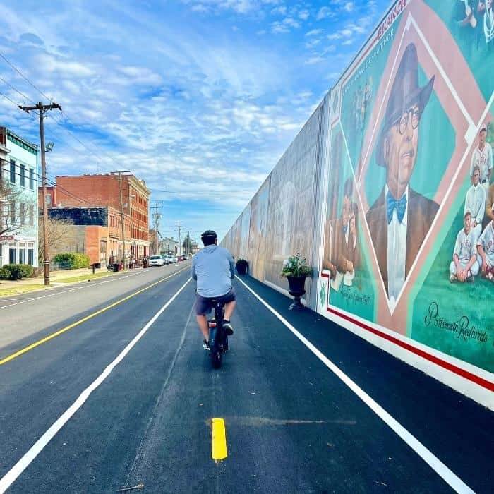 bike riding near the murals in downtown Portsmouth Ohio