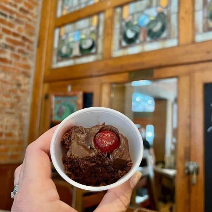 little brownie with a cherry at Little Sheba's Richmond Indiana