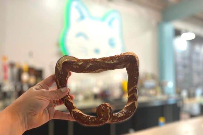 cat shaped pretzel at the cat cafe