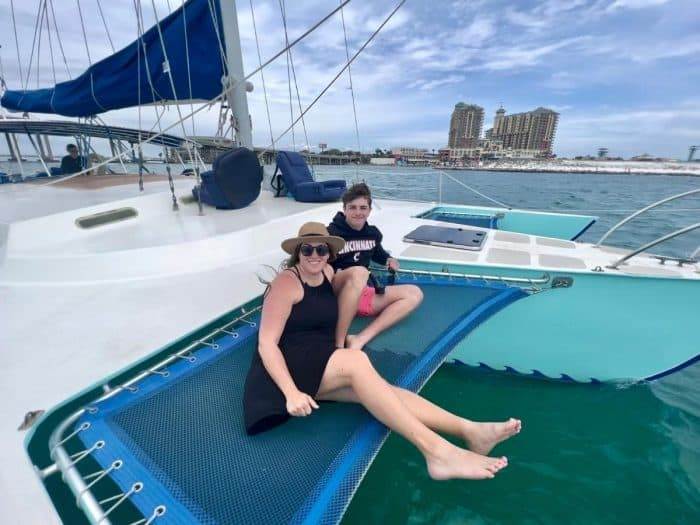 Adventure Mom and son on Smile n Waves Sailboat Destin Florida