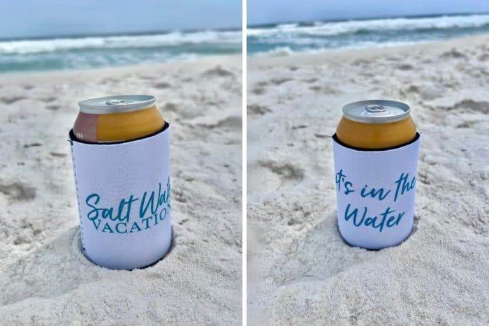 cans in koozies on the beach in Destin Florida