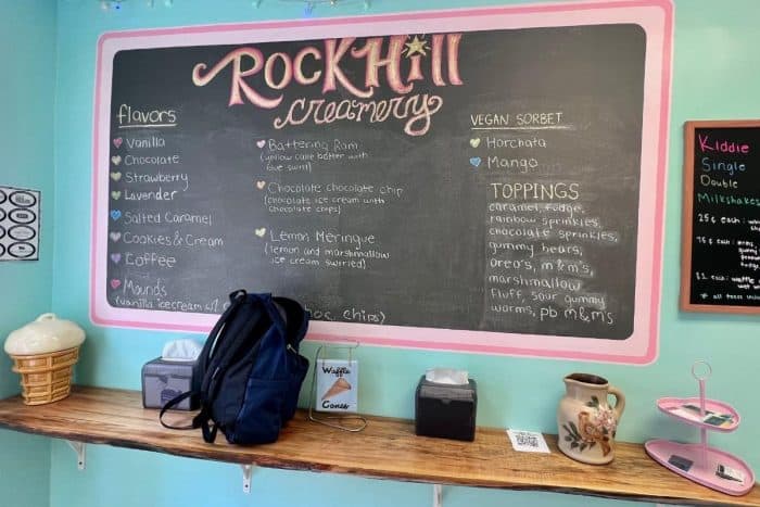 menu board  Rock Hill Ice Creamery  