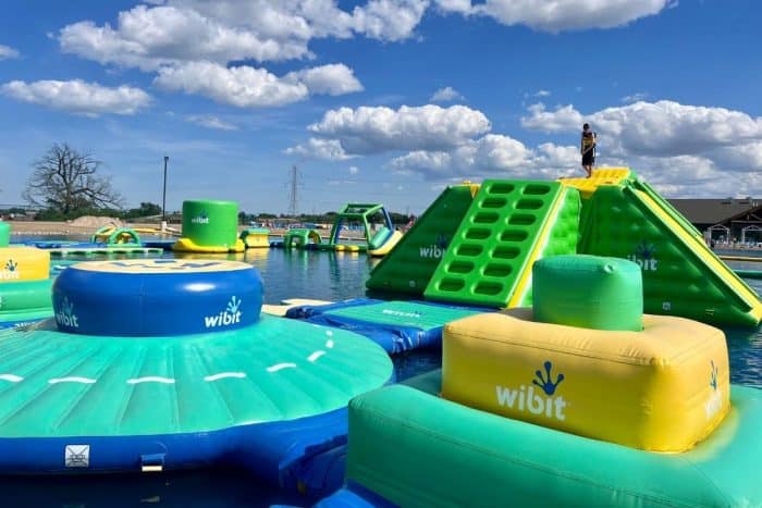 Adventure Mom and son Adventure Island  Floating Water Obstacle Course