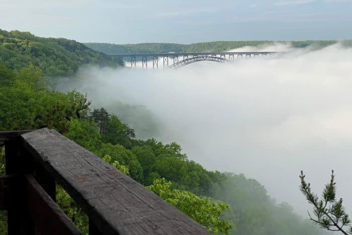 New River Gorge Bridge in fog