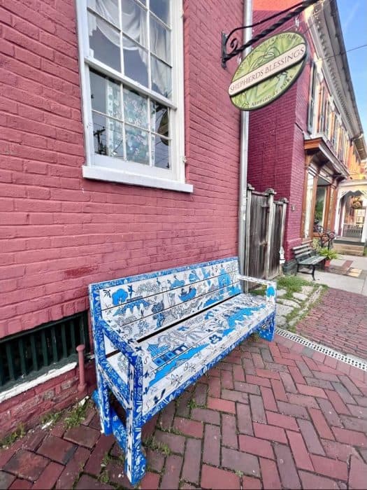 colorful bench in historic downtown Shepherdstown WV