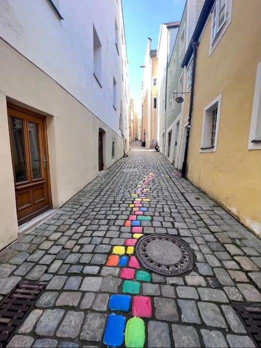 colorful bricks in alley in Passau Germany