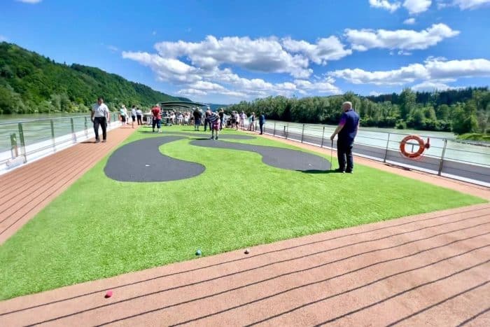 putting green on the top deck of Emerald Destiny 
