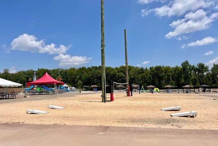 sand volleyball courts and corn hole at Aqua Adventures waterpark