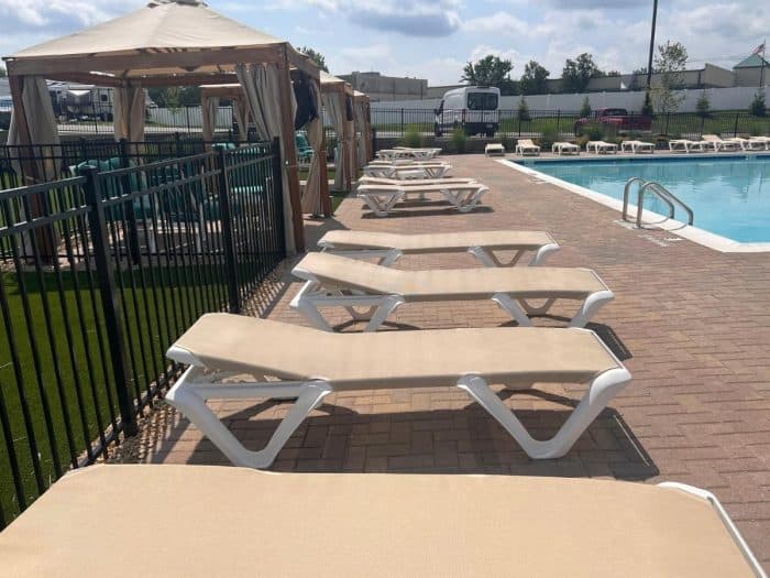 lounge chairs at adult pool at Kings Island Camp Cedar 