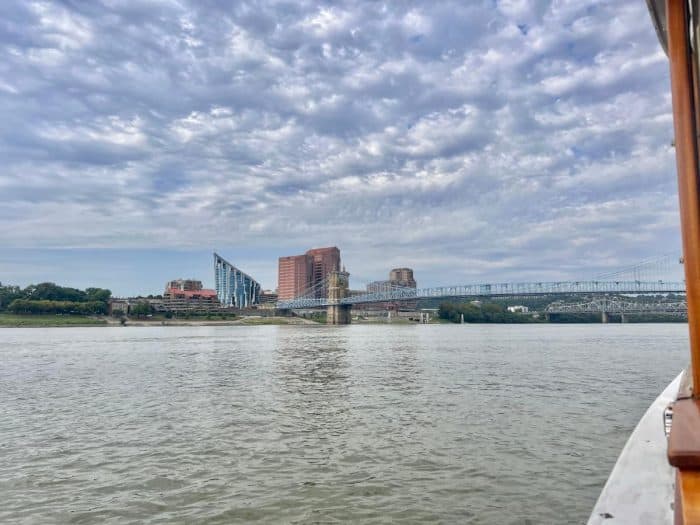 view of Covington Kentucky from scenic boat tour Classy Venture 