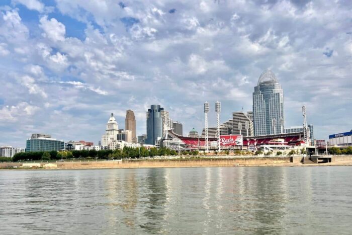 view of Downtown Cincinnati skyline from Ohio River