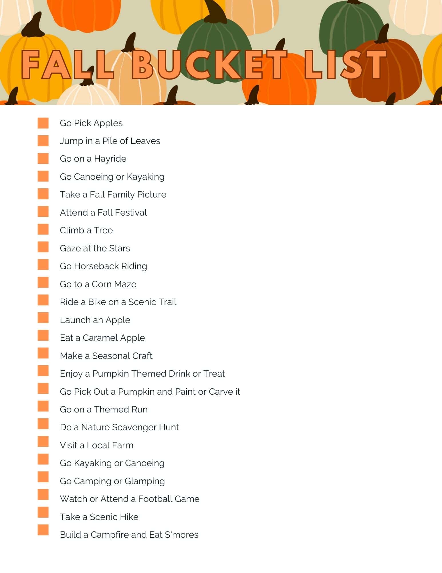 Fall Bucket List Printable