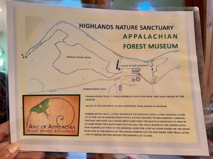map of trails  at Highlands Nature Sanctuary