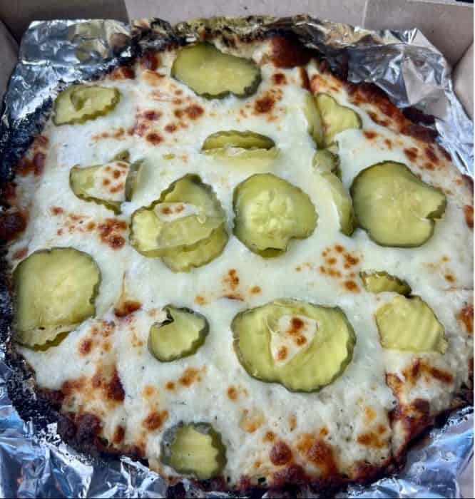 pickle pizza at Terry’s Pizza and Ice Cream