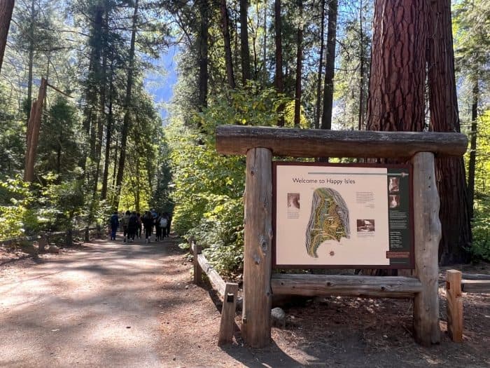 sign for Happy Isles at Yosemite National Park  