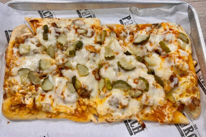 buffalo chicken flatbread at The Porch Carryout and Grill