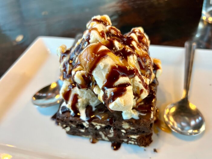 chocolate pecan pretzel brownie at South Gate Brewing 