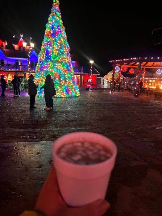 hot chocolate at Christmas Village at Land of Illusion Christmas Glow e1670427264857