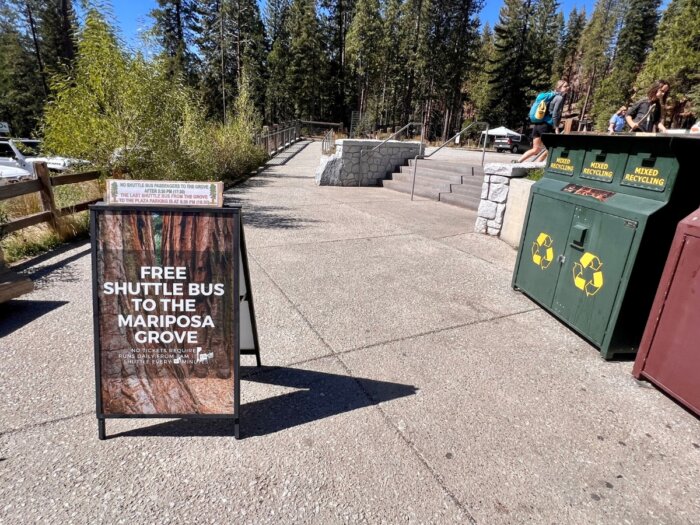 sign for the shuttle bus at  Mariposa Grove 