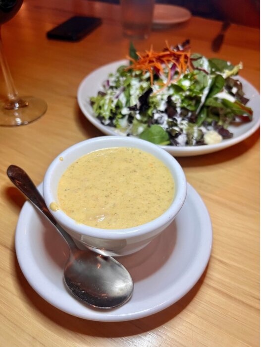 soup and salad at Ducey's on the Lake
