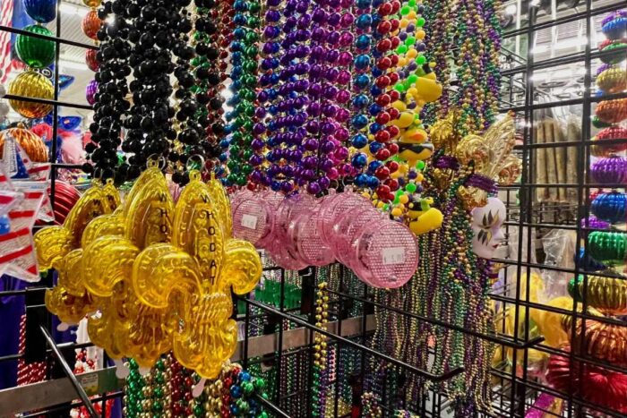 Mardi Gras beads at Tubbs hardware and Cajun gifts