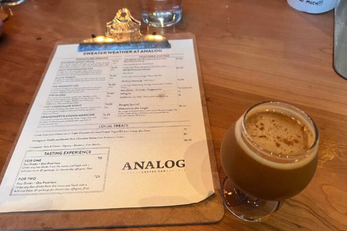 craft coffee drink at Analog Coffee Bar at Newport KY