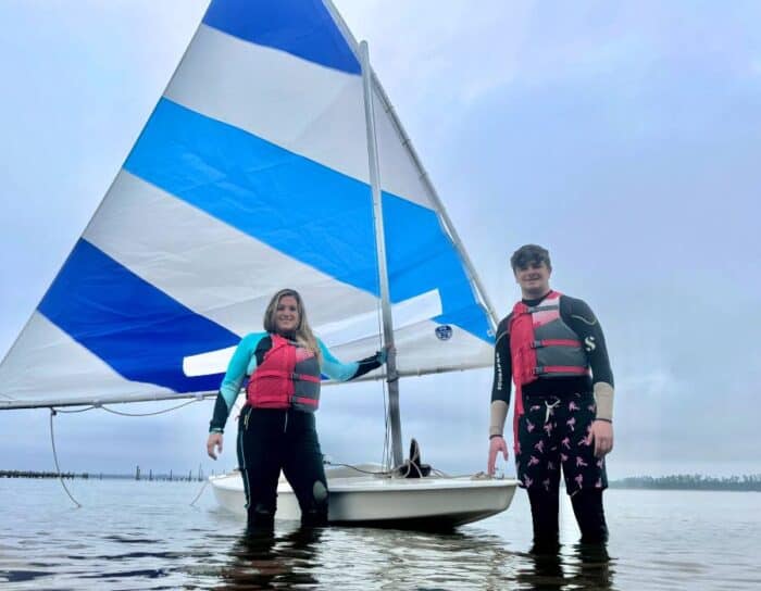 mother and son at Learn to Sail lesson at Wind and Water Learning Center