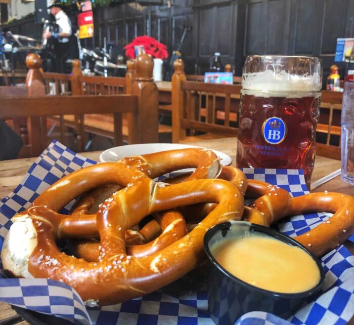 pretzels and beer at Hofbräuhaus Newport
