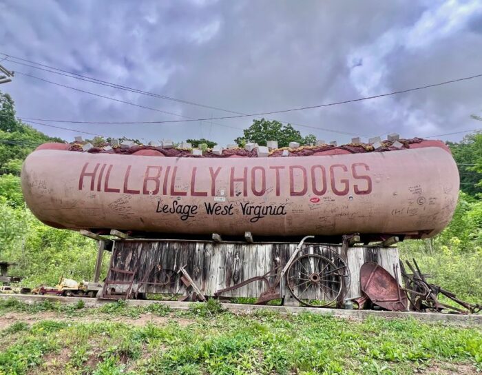 giant hot dog at  Hillbilly Hot Dogs 