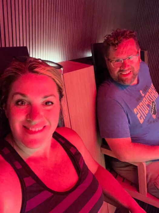 couple in the infrared sauna room on the Emerald Azzurra