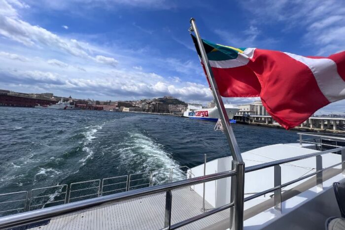 flag on luxury yacht